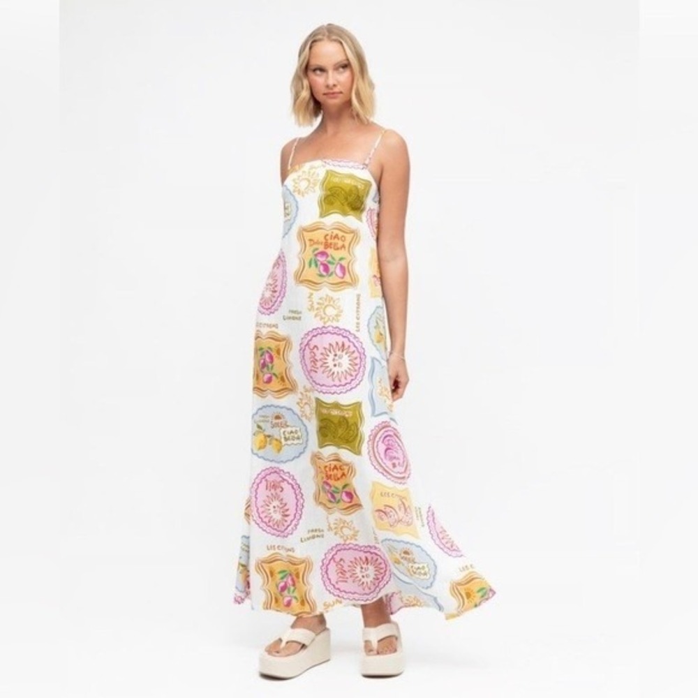 Paper Hearts Linen Blend Italian‎ Summer Coastal Resort Vacation Midi Dress XL